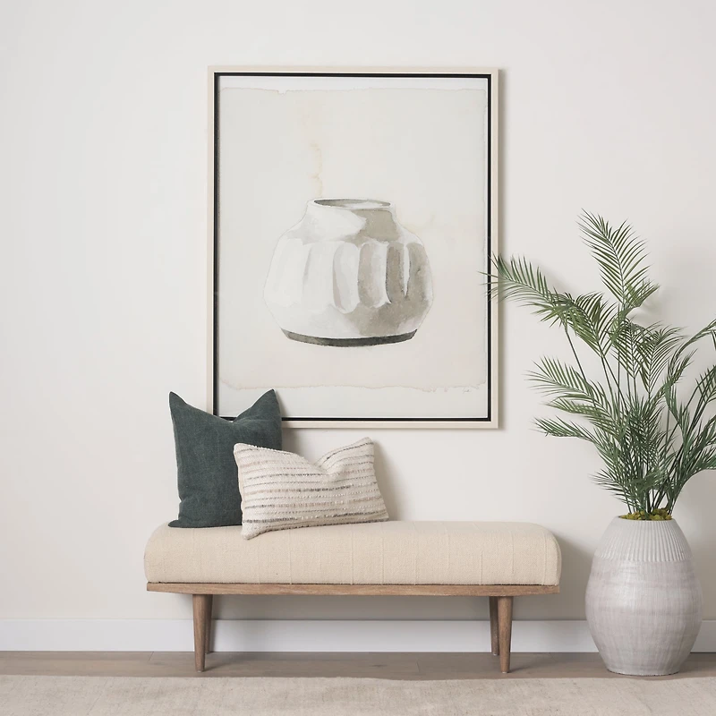 Shae Brown Wood w/ Oatmeal Fabric Bench