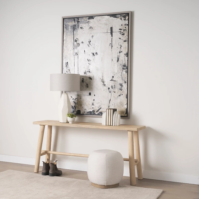 Siren Cream Fabric w/ Light Brown Wood Round Accent Stool