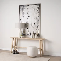 Siren Cream Fabric w/ Light Brown Wood Round Accent Stool