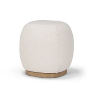 Siren Cream Fabric w/ Light Brown Wood Round Accent Stool