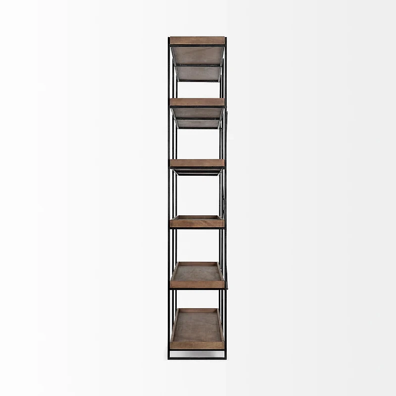 Trey IV 80L x 16W x 87.5H Medium  Brown Wood and Iron Five Tray Shelf  Shelving Unit