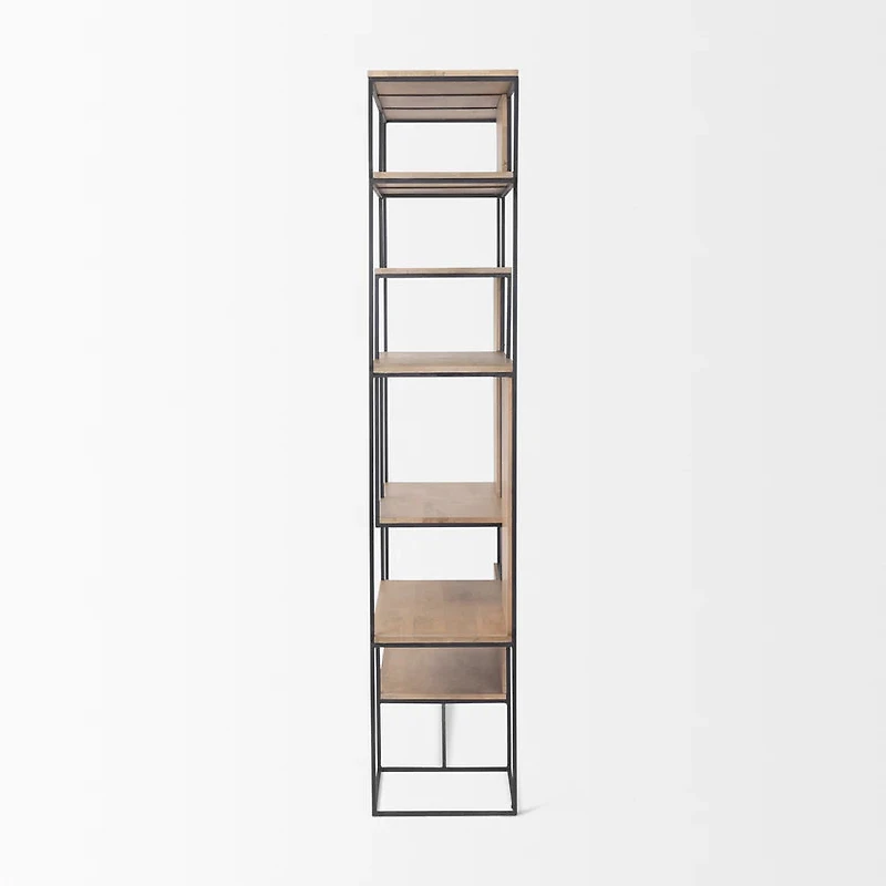 Morris Light Brown Wood w/ Black Metal Frame 6-Tier Shelving Unit