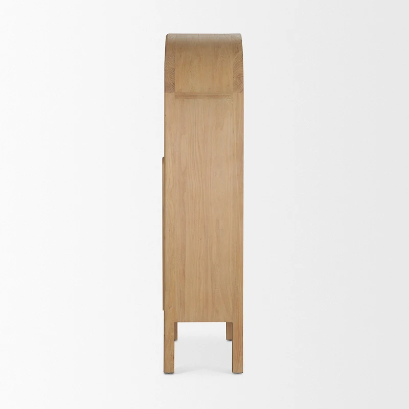 Callum Light Brown Elm Wood w/ Glass Doors Arched Cabinet