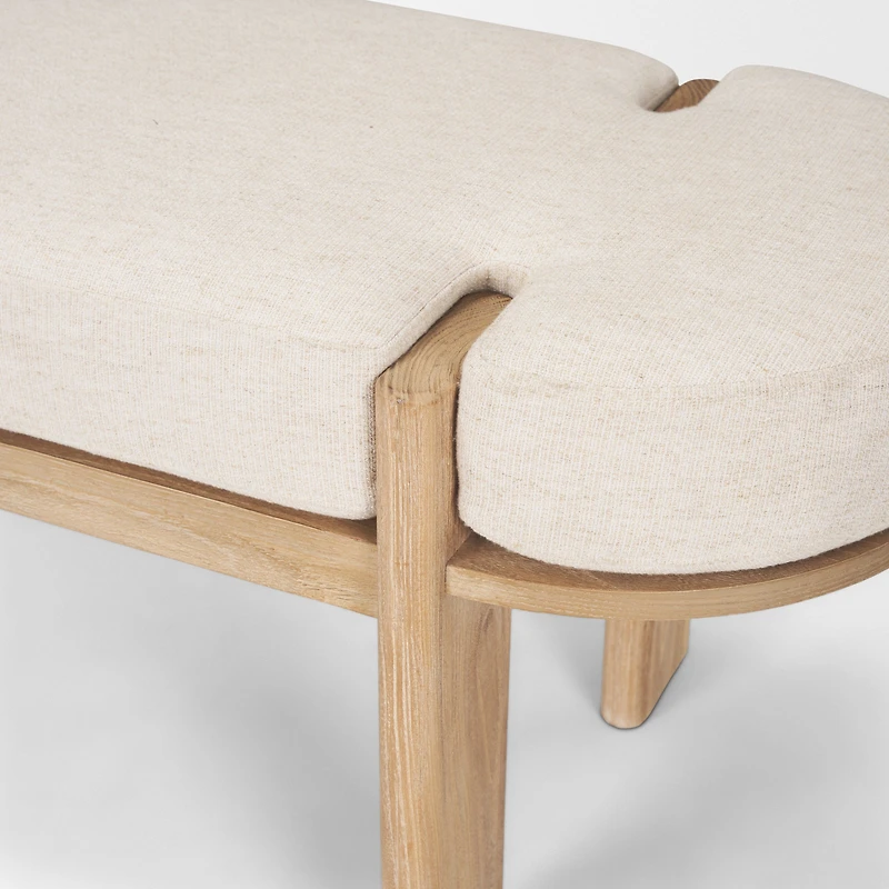 Sohan Light Brown Elm Wood w/ Oatmeal Fabric Bench