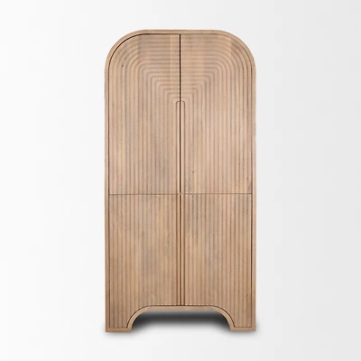 Sorina Reverse Fluted Light Brown Wood Curio Cabinet
