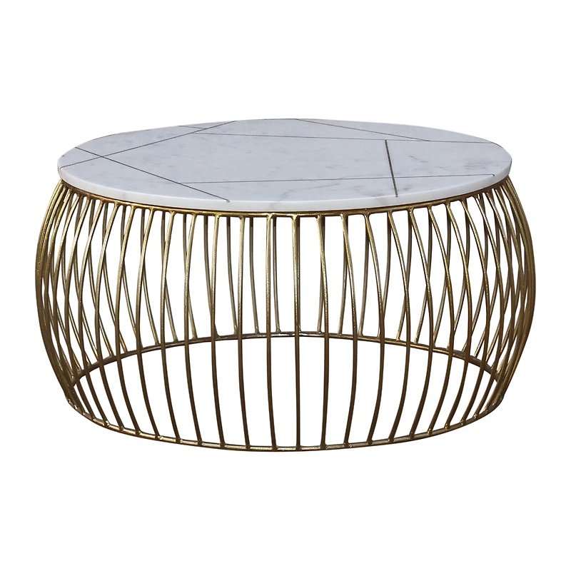 Soto Gold Round Marble Coffee Table Wire Metal Base