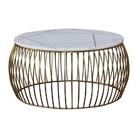 Soto Gold Round Marble Coffee Table Wire Metal Base