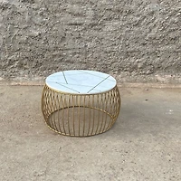 Soto Gold Round Marble Coffee Table Wire Metal Base