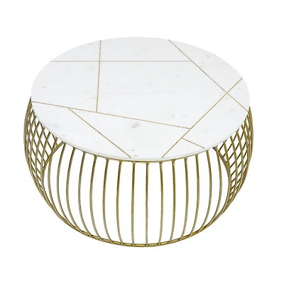 Soto Gold Round Marble Coffee Table Wire Metal Base