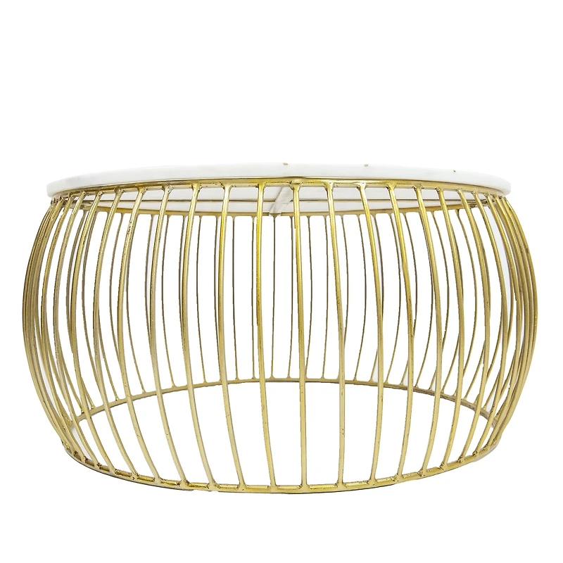 Soto Gold Round Marble Coffee Table Wire Metal Base