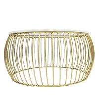 Soto Gold Round Marble Coffee Table Wire Metal Base