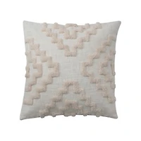 Square Cotton Tufted Pillow W/ Pattern & Chambray Back