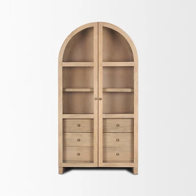 Suri Light Brown Wood W/Glass Doors Arched Curio Cabinet