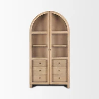 Suri Light Brown Wood W/Glass Doors Arched Curio Cabinet