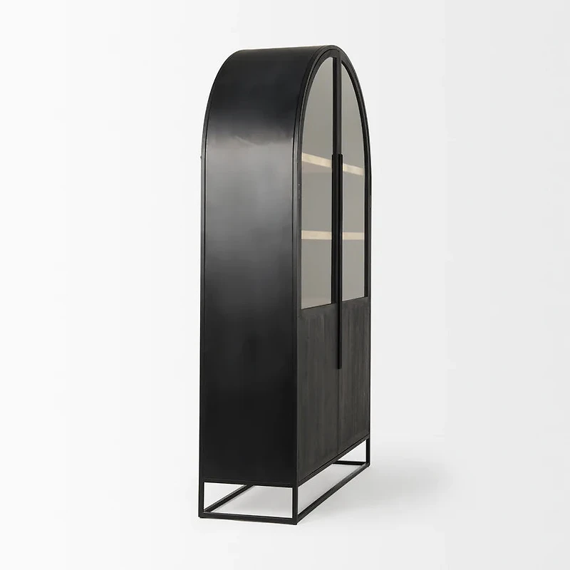 Sloan Dark Wood W/Black Metal Frame Arch Cabinet