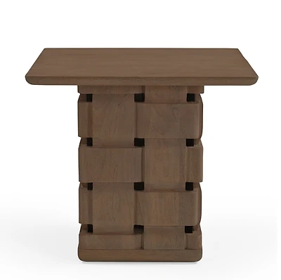 Pre - sale Only : Trellyn Carved Woven Base Square Accent Table