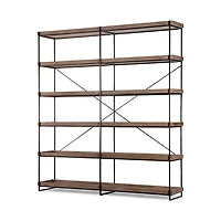 Trey IV 80L x 16W x 87.5H Medium  Brown Wood and Iron Five Tray Shelf  Shelving Unit