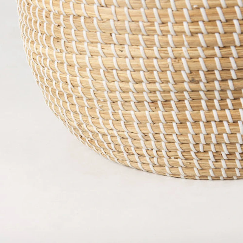 Olivia 15.7L x 15.7W x 17.3H Set of 3 Beige Seagrass Basket W/Lid and Handles