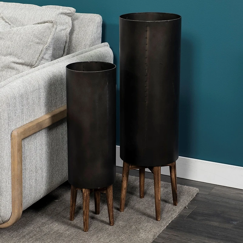 Jasper 10l X 10w X 31h Set Of Two Black Metal Plant Stands