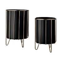 Pianta Black Metal Insert Brass Frame Plant Stands - Set Of 2