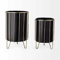Pianta Black Metal Insert Brass Frame Plant Stands - Set Of 2
