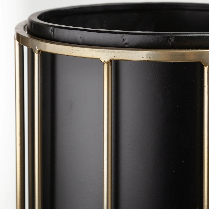 Pianta Black Metal Insert Brass Frame Plant Stands - Set Of 2