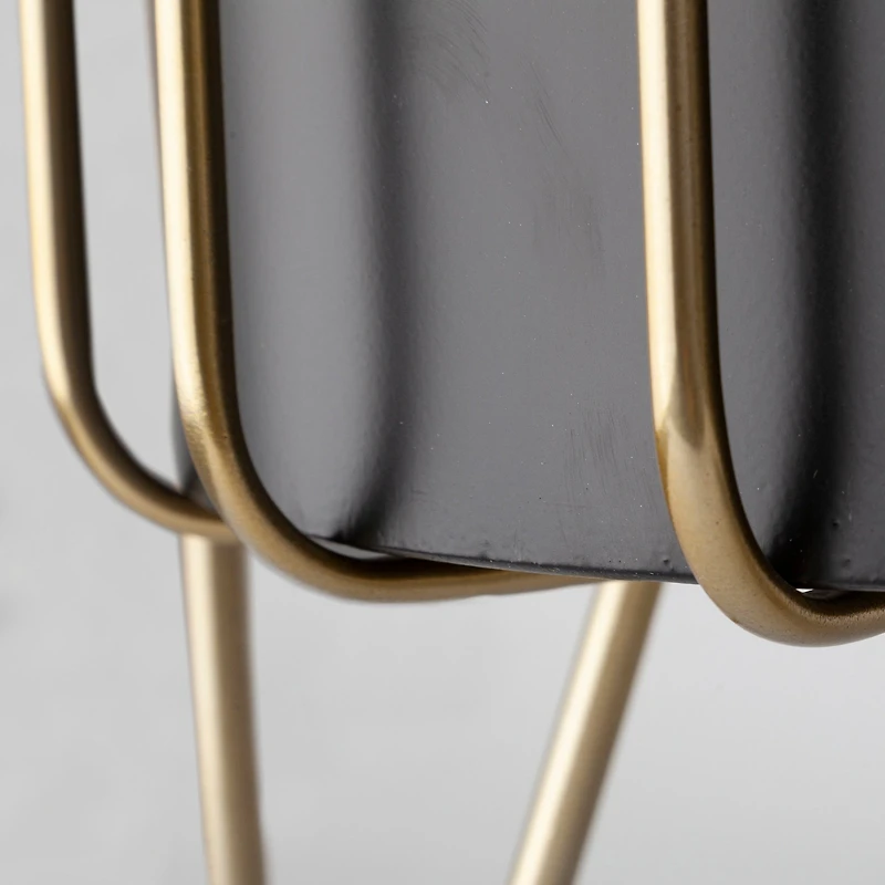 Pianta Black Metal Insert Brass Frame Plant Stands - Set Of 2