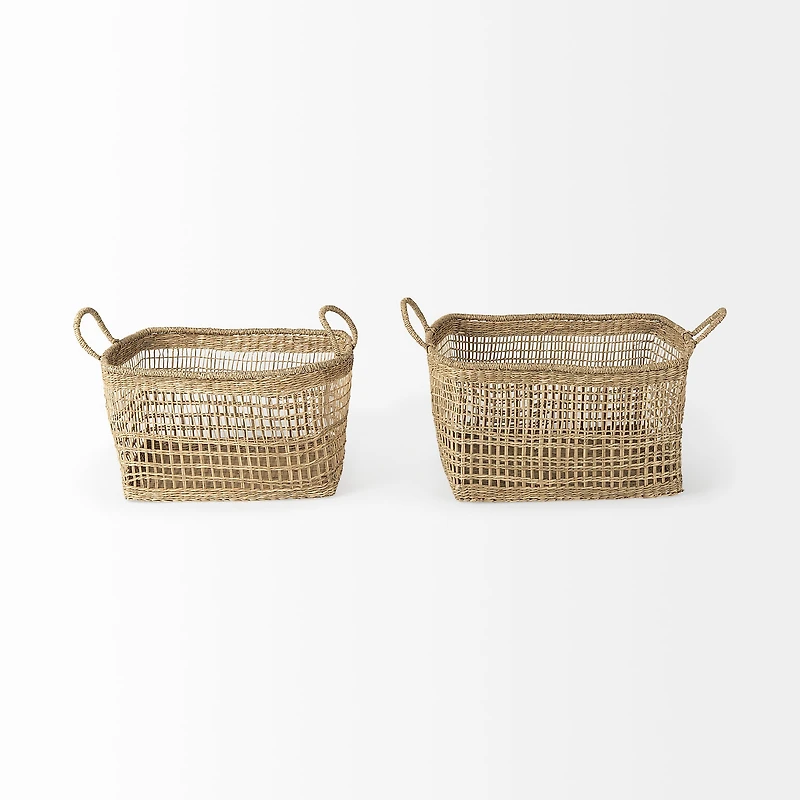Bellisa 18.5L x 14.6W x 11.0H (Set of 2) Medium Brown Seagrass Rectangular Basket W/ Handles
