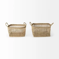 Bellisa 18.5L x 14.6W x 11.0H (Set of 2) Medium Brown Seagrass Rectangular Basket W/ Handles