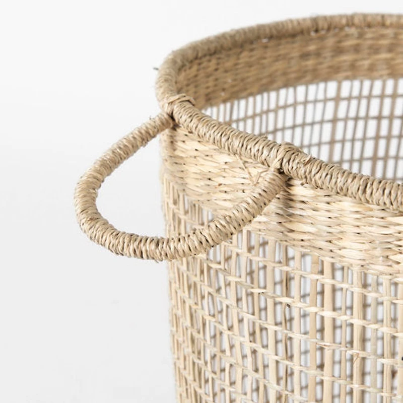 Bowie 19.7L x 19.7W x 19.7H (Set of 3) Medium Brown Seagrass Round Basket W/ Handles