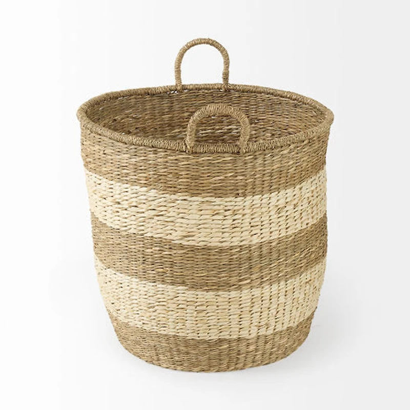 Bradley 18.1L x 18.1W x 16.0H (Set of 2) Light Brown W/Striped Seagrass Basket W/ Handles