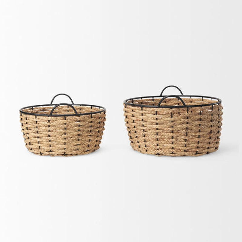 Braelyn 17.3L x 17.3W x 10.6H Set of Two Woven W/ Metal Detail Round Baskets