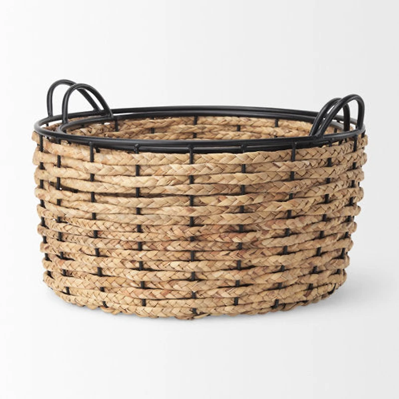 Braelyn 17.3L x 17.3W x 10.6H Set of Two Woven W/ Metal Detail Round Baskets