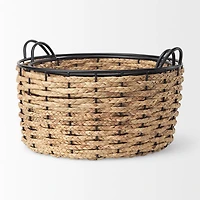 Braelyn 17.3L x 17.3W x 10.6H Set of Two Woven W/ Metal Detail Round Baskets