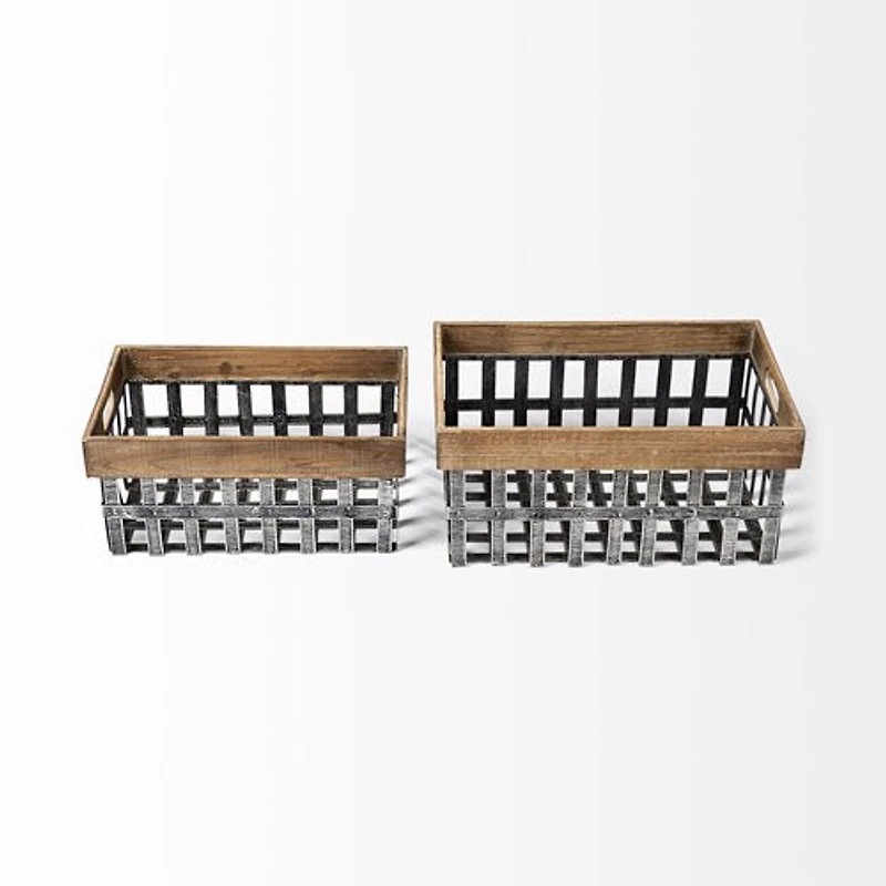 Chartrand Wood And Metal Open Crate Style Baskets