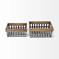 Chartrand Wood And Metal Open Crate Style Baskets