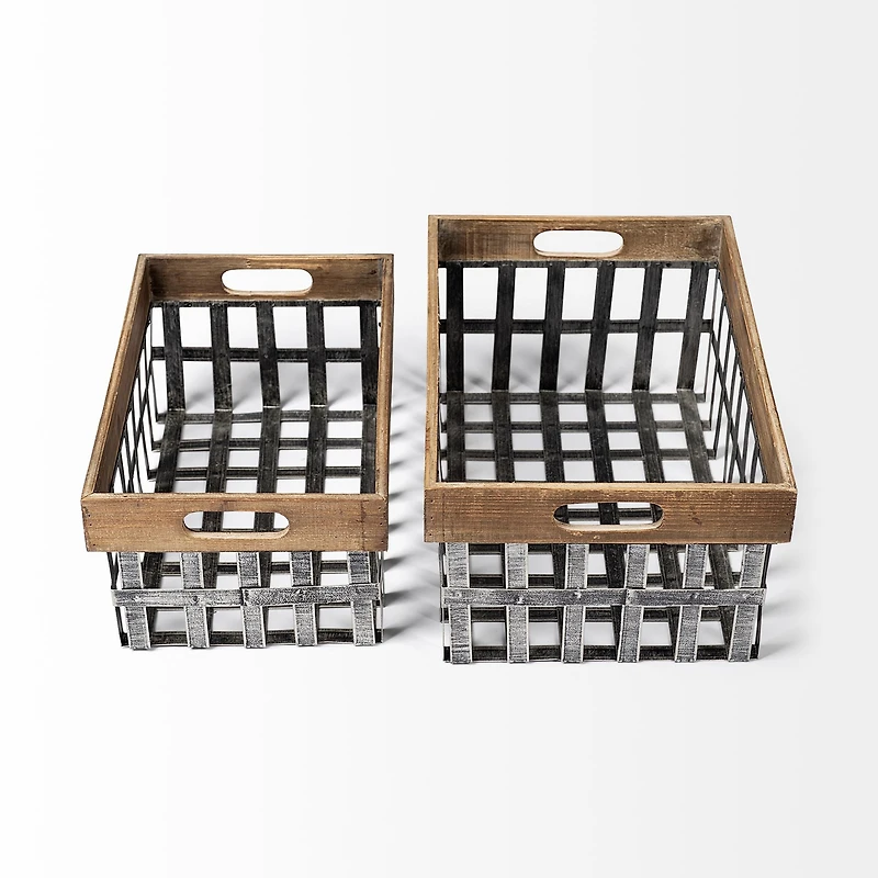 Chartrand Wood And Metal Open Crate Style Baskets