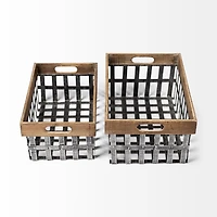 Chartrand Wood And Metal Open Crate Style Baskets