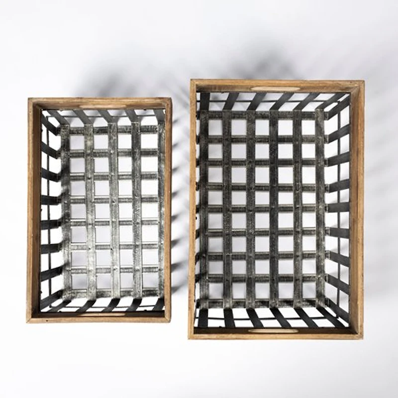 Chartrand Wood And Metal Open Crate Style Baskets