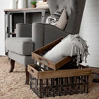 Chartrand Wood And Metal Open Crate Style Baskets