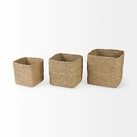 Copenhagen 15.7L x 15.7W x 15.7H (Set of 3) Medium Brown Square Twisted Seagrass Square Basket