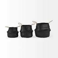 Ella 9.8L x 9.8W x 11.0H (Set of 3) Black Seagrass Basket W/ Light Brown Handles