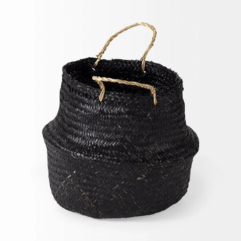 Ella 9.8L x 9.8W x 11.0H (Set of 3) Black Seagrass Basket W/ Light Brown Handles