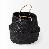 Ella 9.8L x 9.8W x 11.0H (Set of 3) Black Seagrass Basket W/ Light Brown Handles