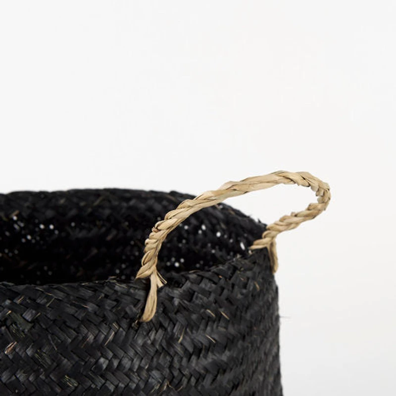 Ella 9.8L x 9.8W x 11.0H (Set of 3) Black Seagrass Basket W/ Light Brown Handles
