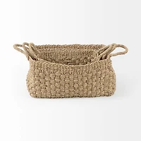 Emra 17.3L x 11.8W x 7.9H (Set of 3) Light Brown Seagrass Rectangular Basket W/ Handles