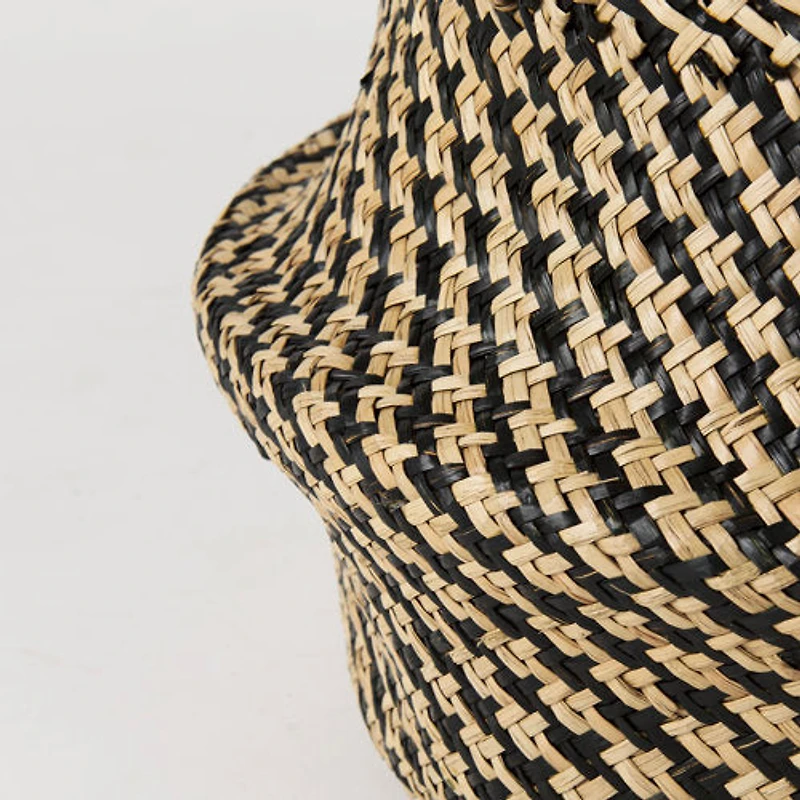 Gaia 17.7L x 17.7W x 20.5H Set of 3 Light and Dark Brown Cross Patterend Belly Seagrass Basket