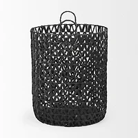 Lola 19.7L x 19.7W x 23.6 Set of 3 Black Water Hyacinth Zig Zag Weave Round Basket W/ Handles