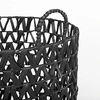 Lola 19.7L x 19.7W x 23.6 Set of 3 Black Water Hyacinth Zig Zag Weave Round Basket W/ Handles