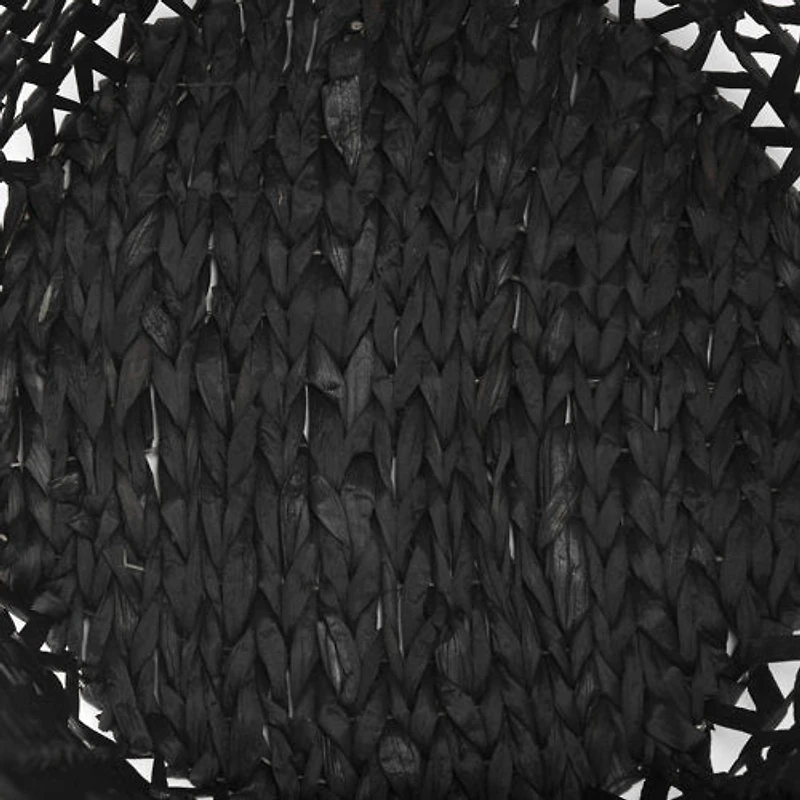 Lola 19.7L x 19.7W x 23.6 Set of 3 Black Water Hyacinth Zig Zag Weave Round Basket W/ Handles